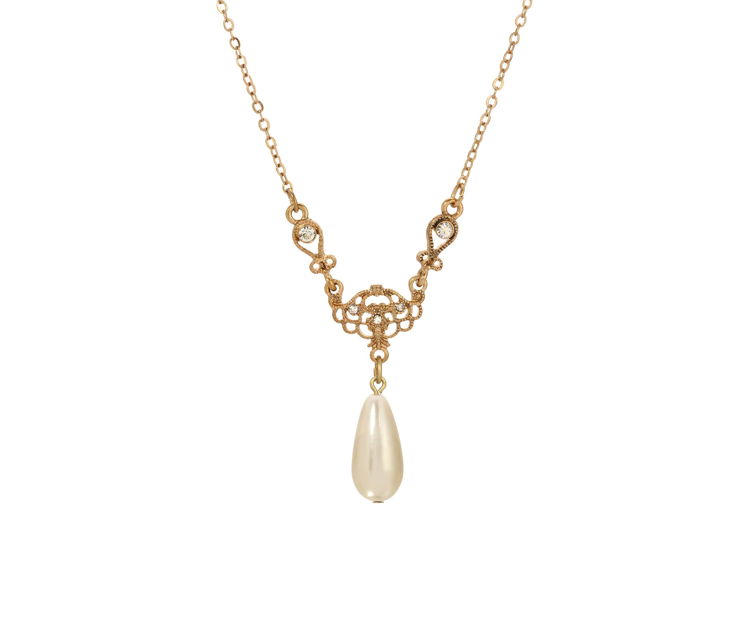 Crystal Faux Pearl Y-Necklace 16" Adj.