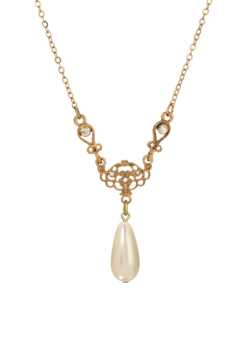 Crystal Faux Pearl Y-Necklace 16" Adj.