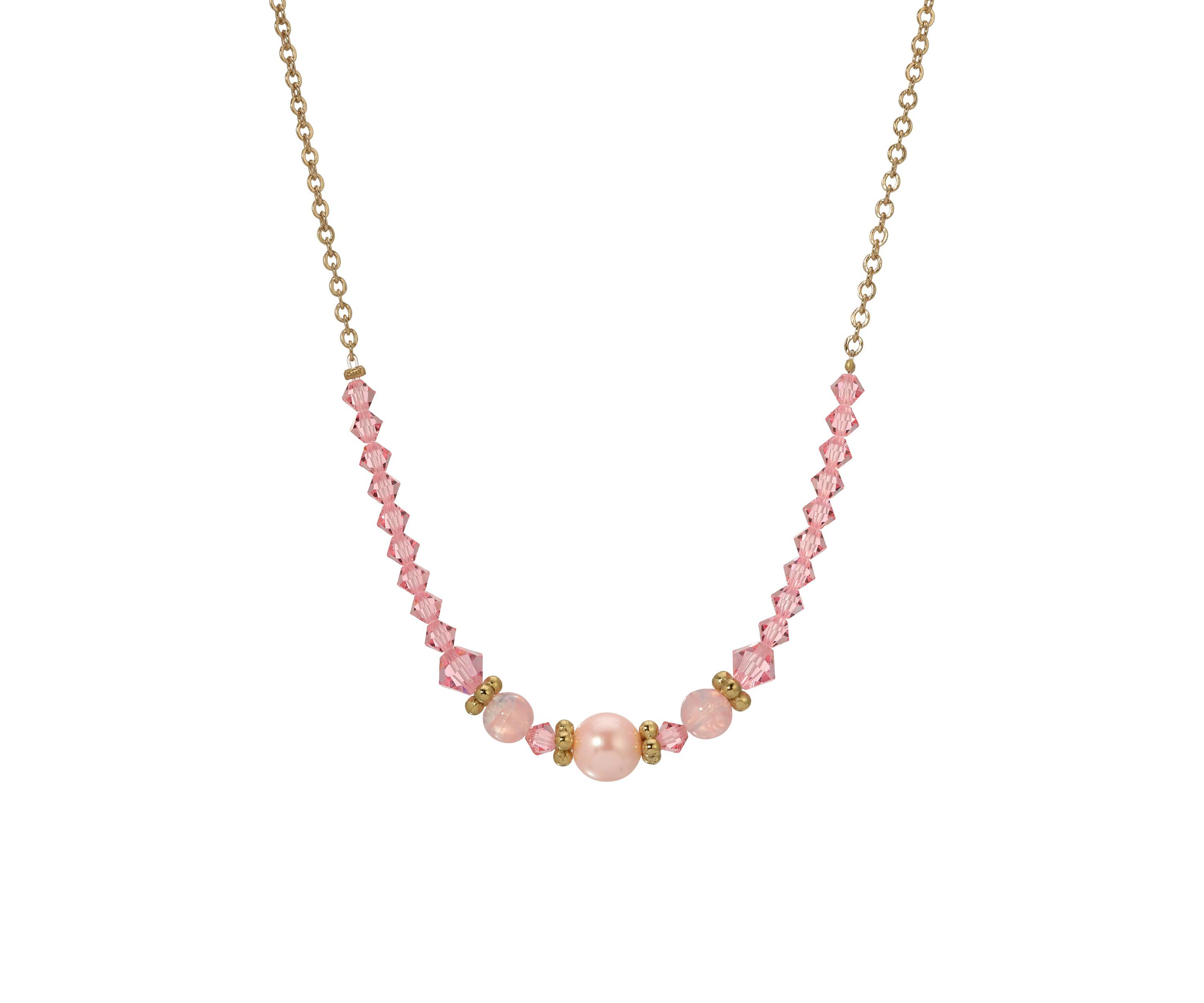 Graduated Pink Bead Necklace 16" Adj.