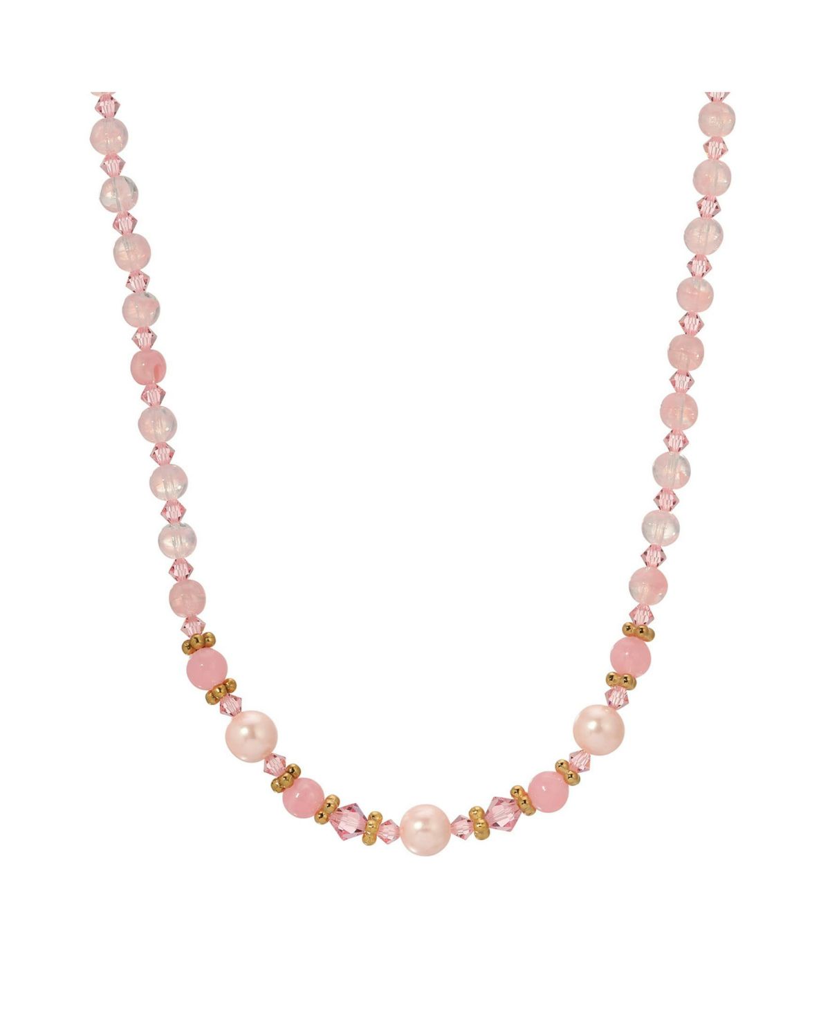 Gold Tone Pink Multi Bead Necklace 16" Adj.