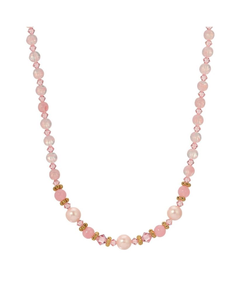 Gold Tone Pink Multi Bead Necklace 16" Adj.
