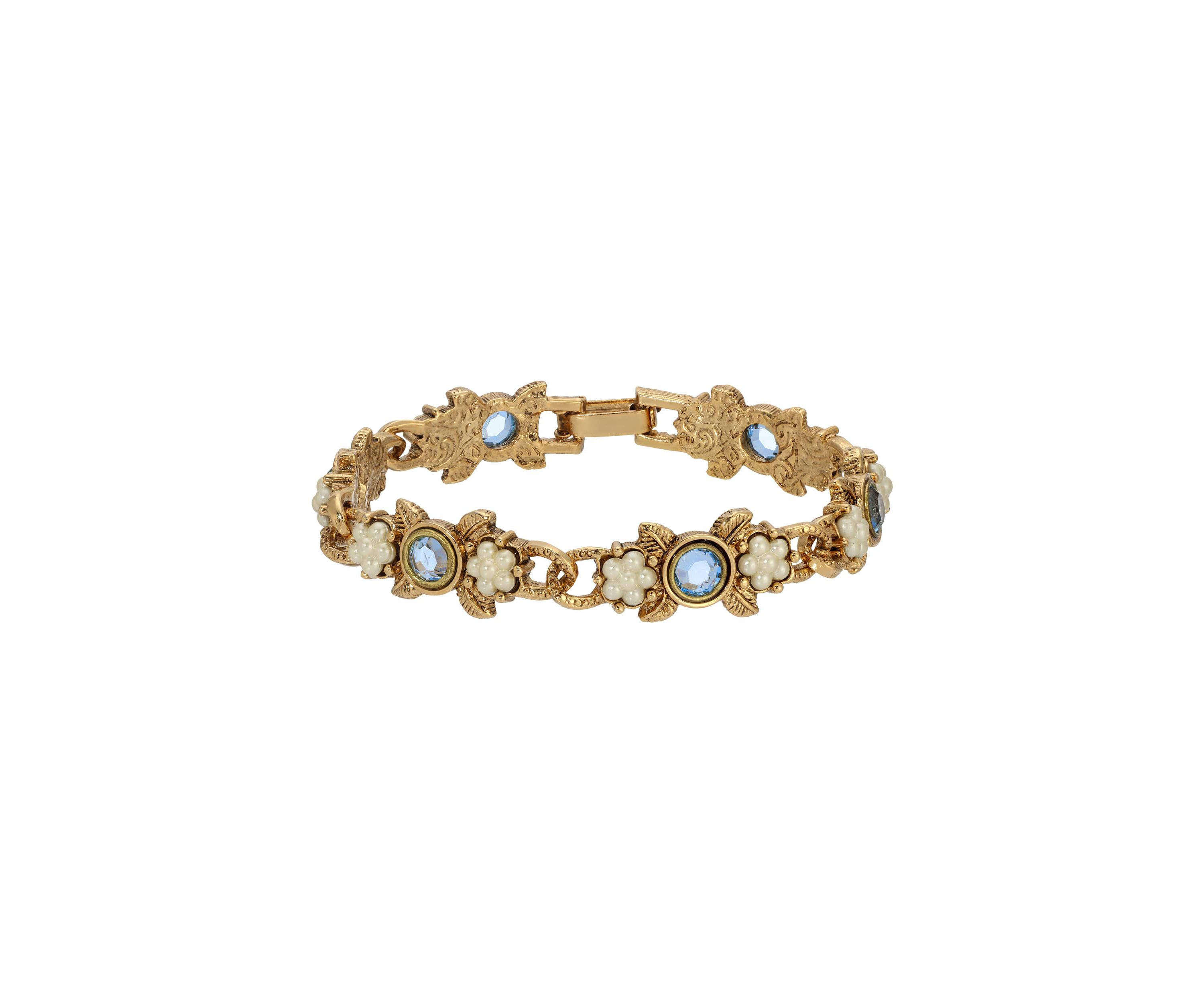 Gold Tone Stone & Faux Pearl Bracelet