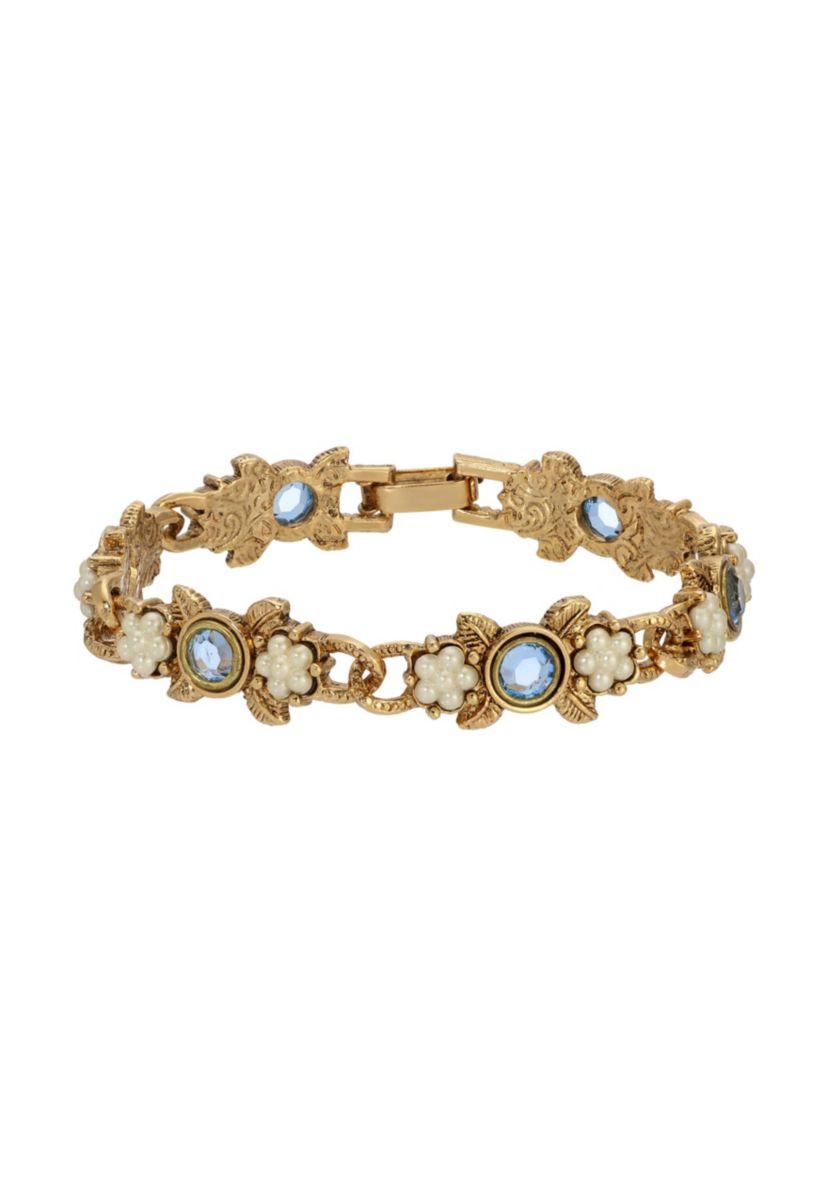 Gold Tone Stone & Faux Pearl Bracelet