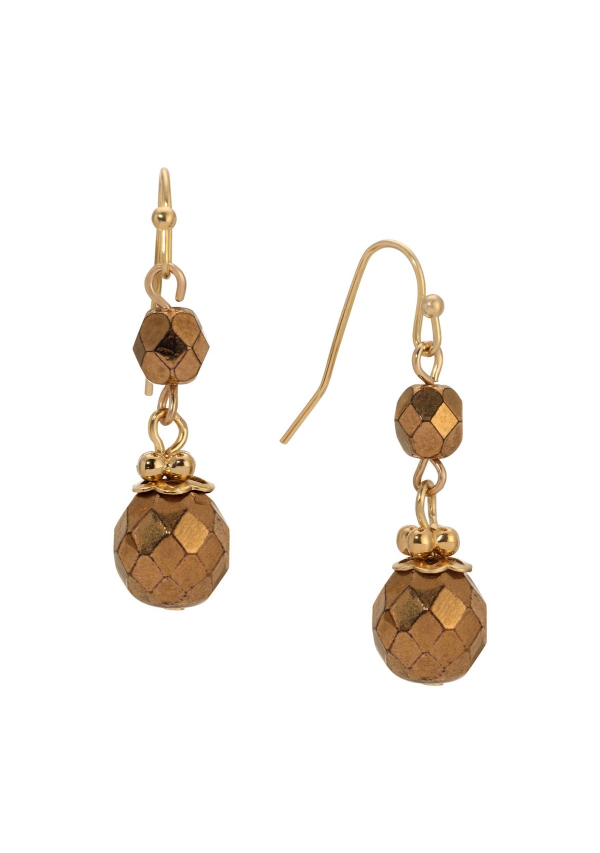 Round Bronze Bead Drop Wire Earrings