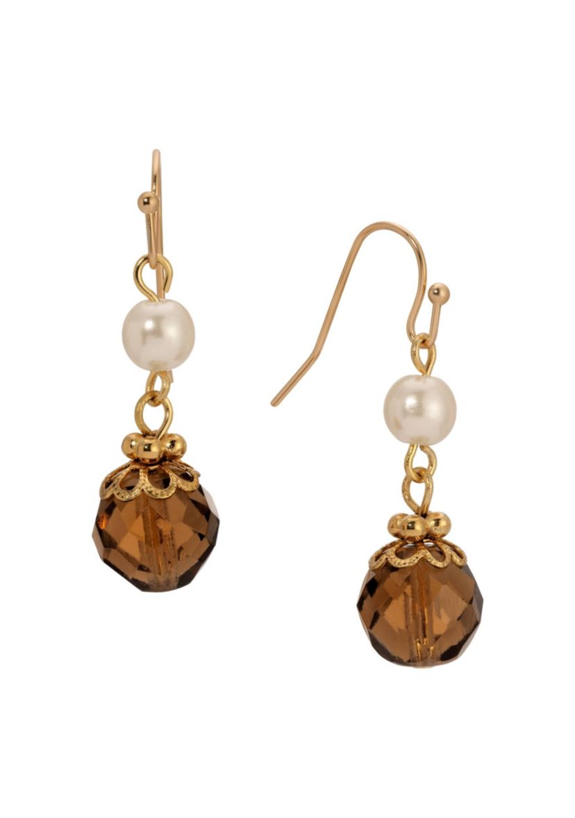 Faux Pearl Topaz double drop earrings
