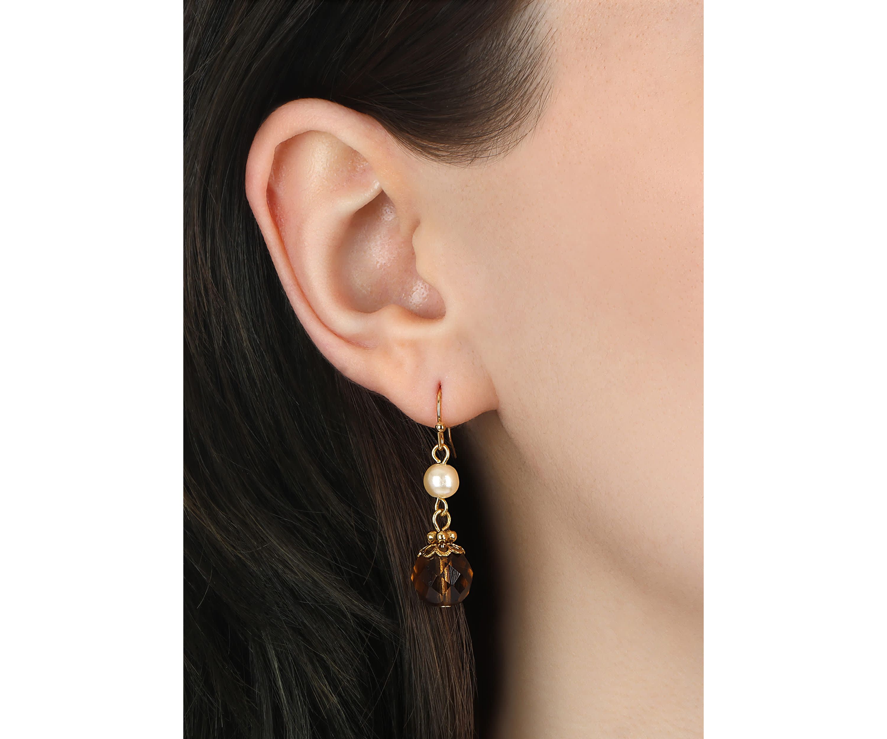Faux Pearl Topaz double drop earrings