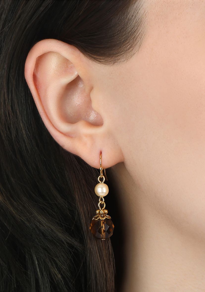Faux Pearl Topaz double drop earrings