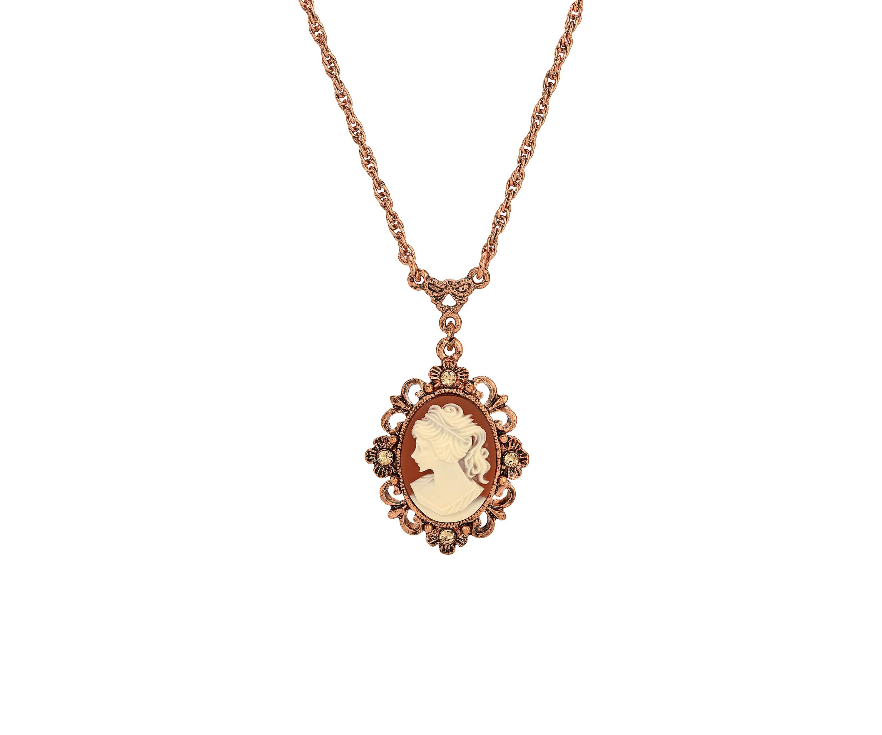 Oval Cameo Crystal Necklace 15" Adj.
