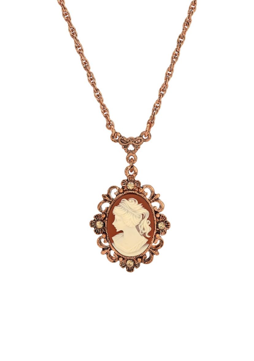 Oval Cameo Crystal Necklace 15" Adj.