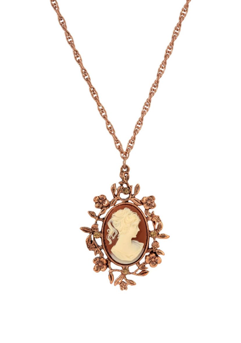 Oval Cameo Crystal Necklace 28" Adj.