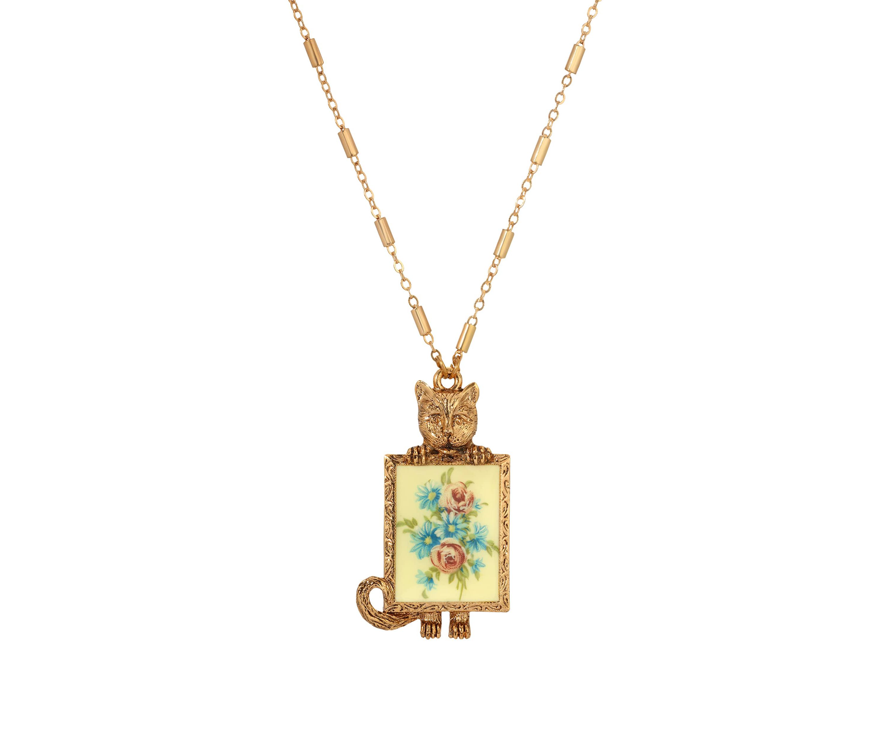 14k Gold Dipped Cat Flwr Decal Necklace