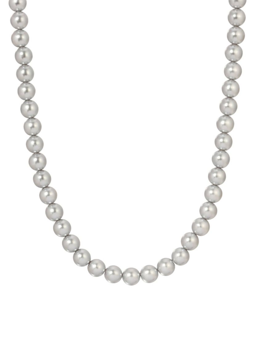 Silver Tone Grey Faux Pearl Necklace 18"
