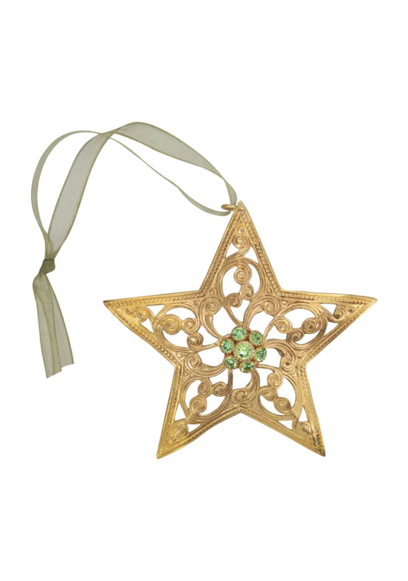 Gold Tone Star Green Crystal Christmas Tree Ornament
