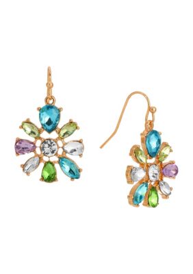 1928 Jewelry Round Multi Color Stone Wire Earrings