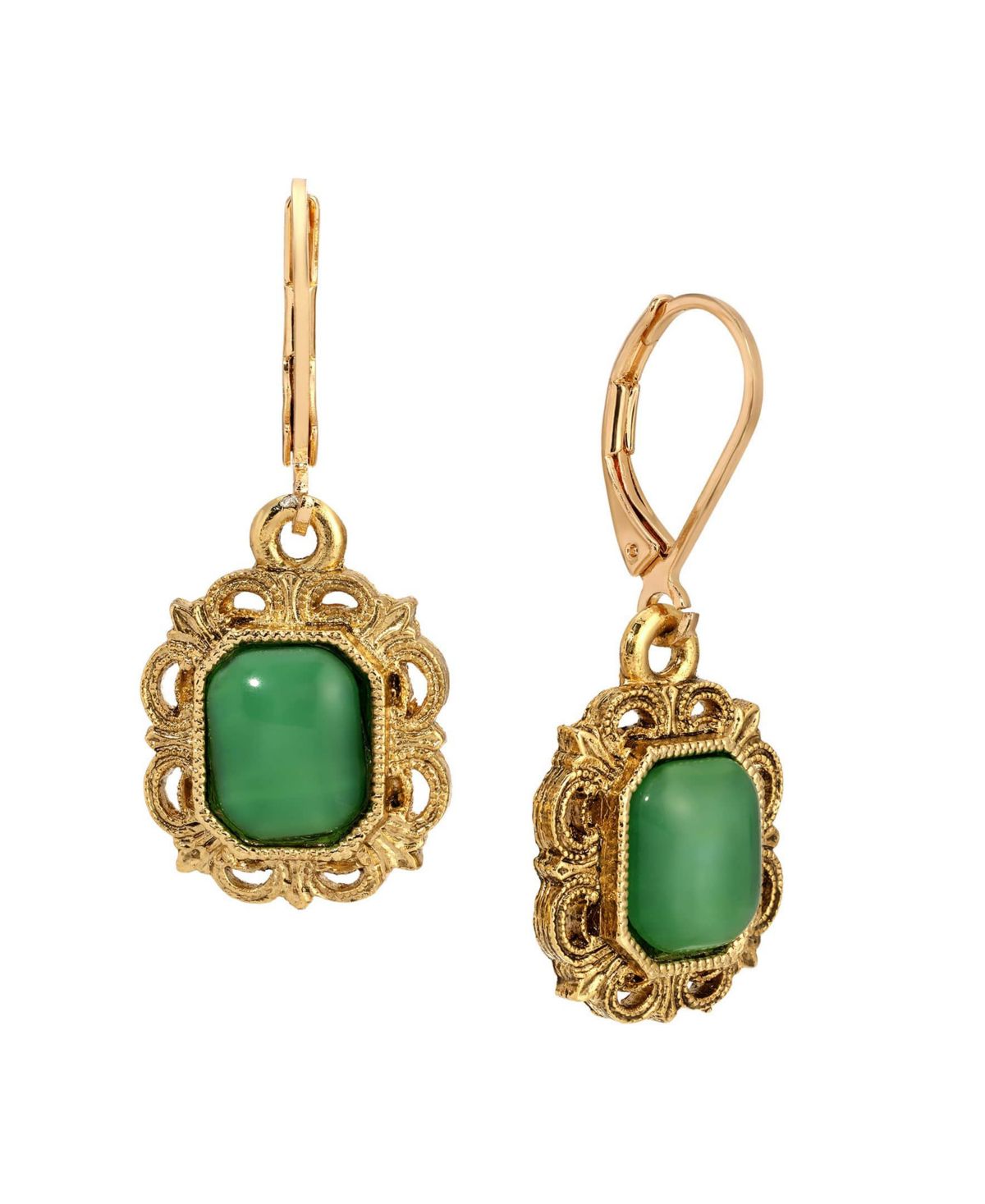 Gold Tone Rectangle Stone Leverback Earrings
