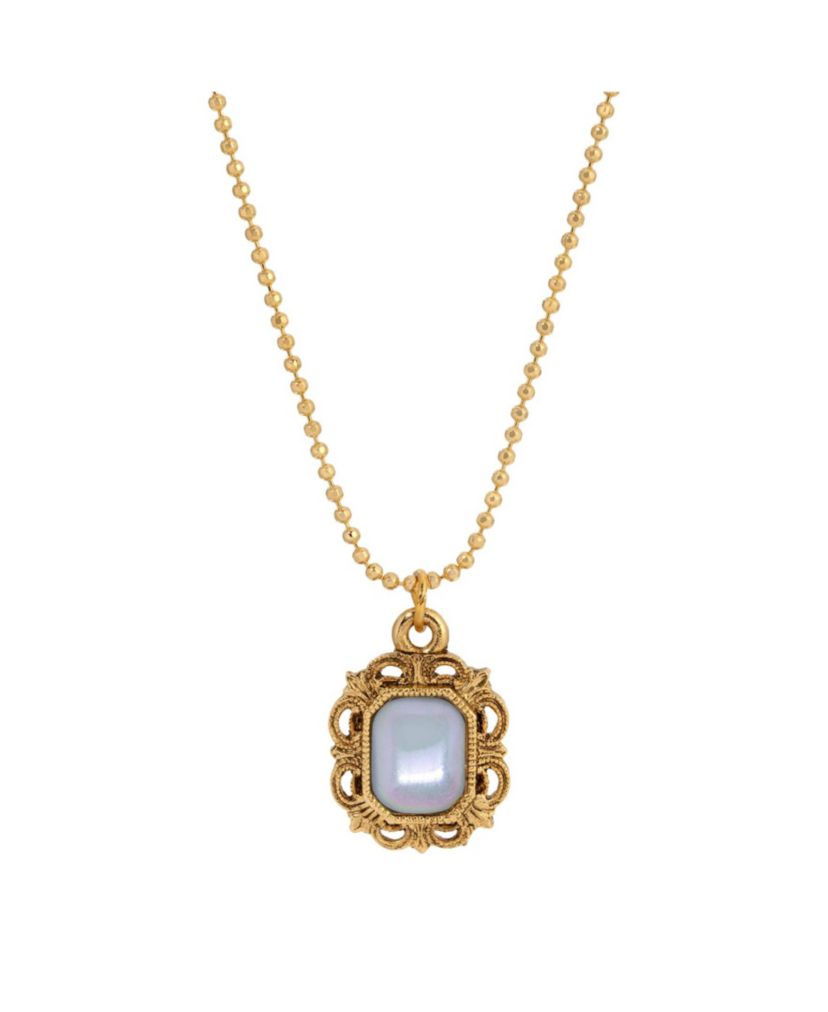 Gold Tone Rectangle Stone Necklace 16"