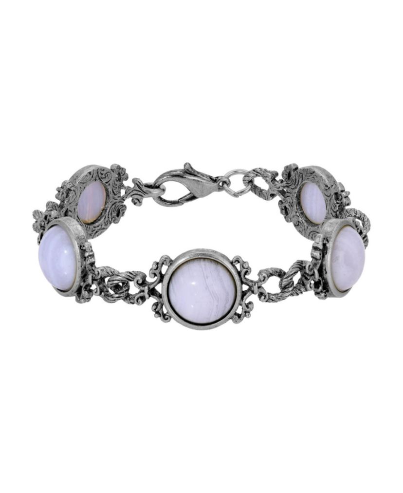 Pewter Tone Blue Lace Cabochon Bracelet