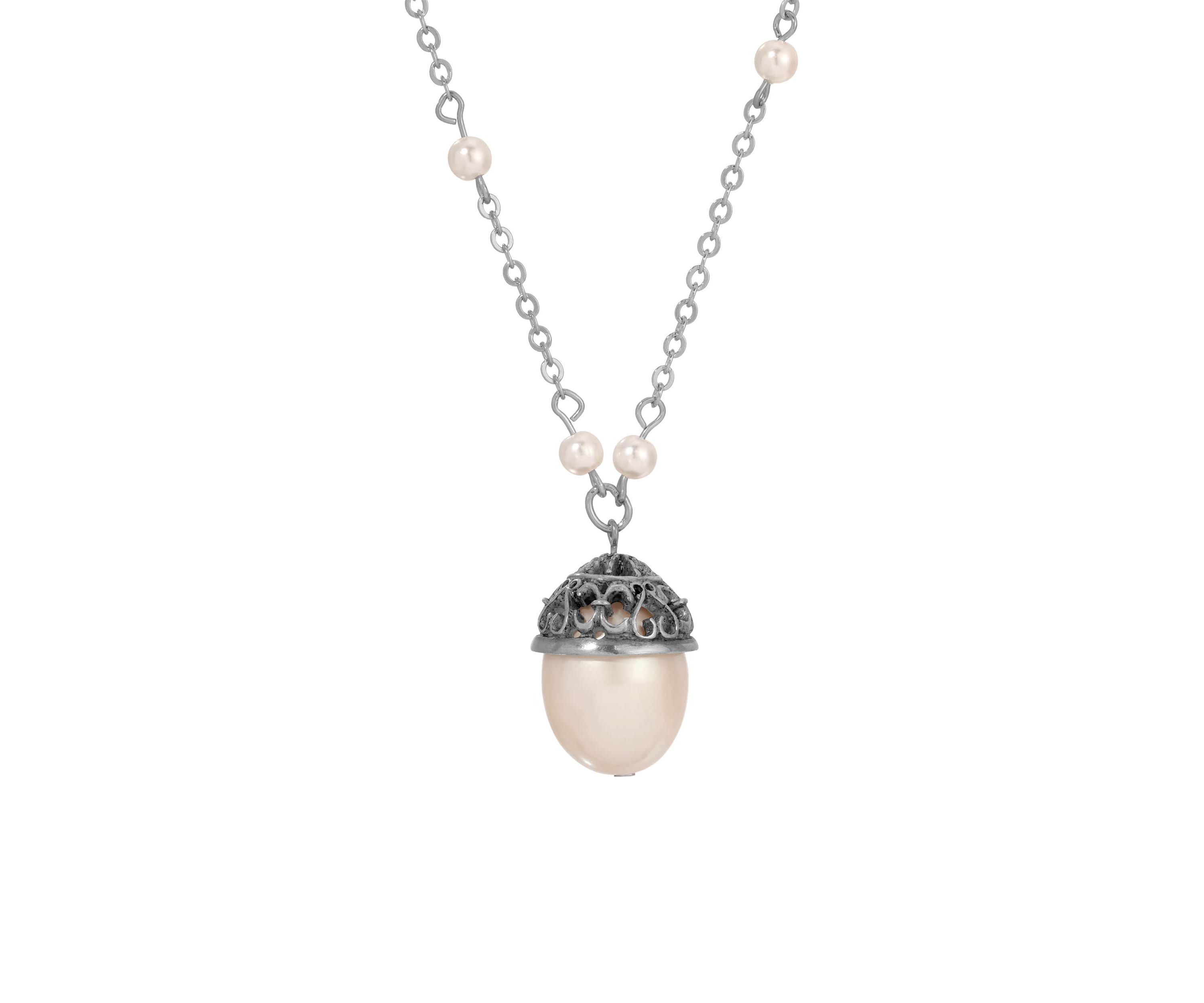 Faux Pearl Bead Drop Necklace 20"