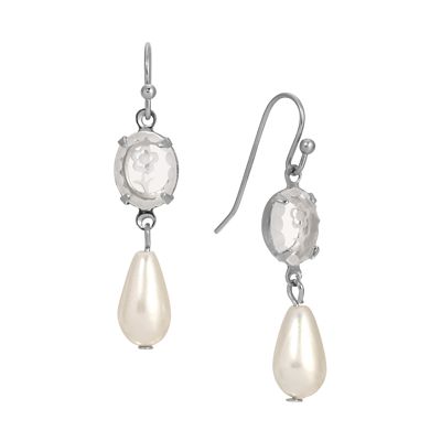 1928 Jewelry Flower Glass Stone With Faux Pearl Drop Earrings