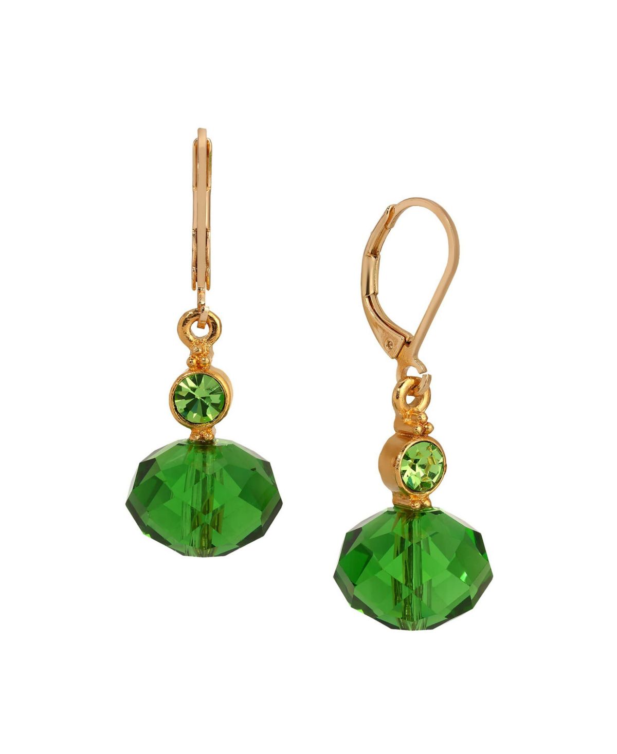 Gold Tone Rondell Bead & Crystal Drop Earrings