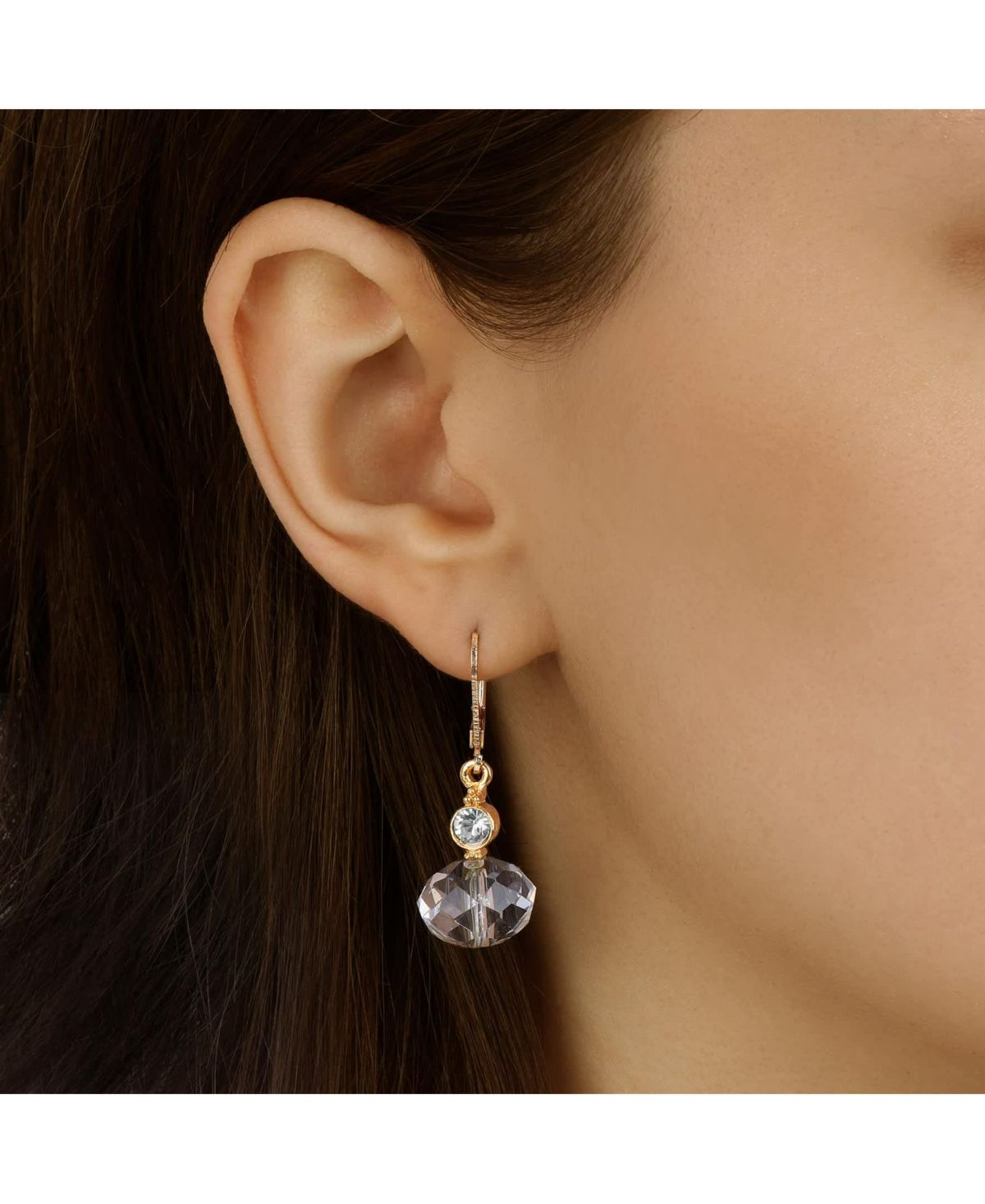 Gold Tone Rondell Bead & Crystal Drop Earrings