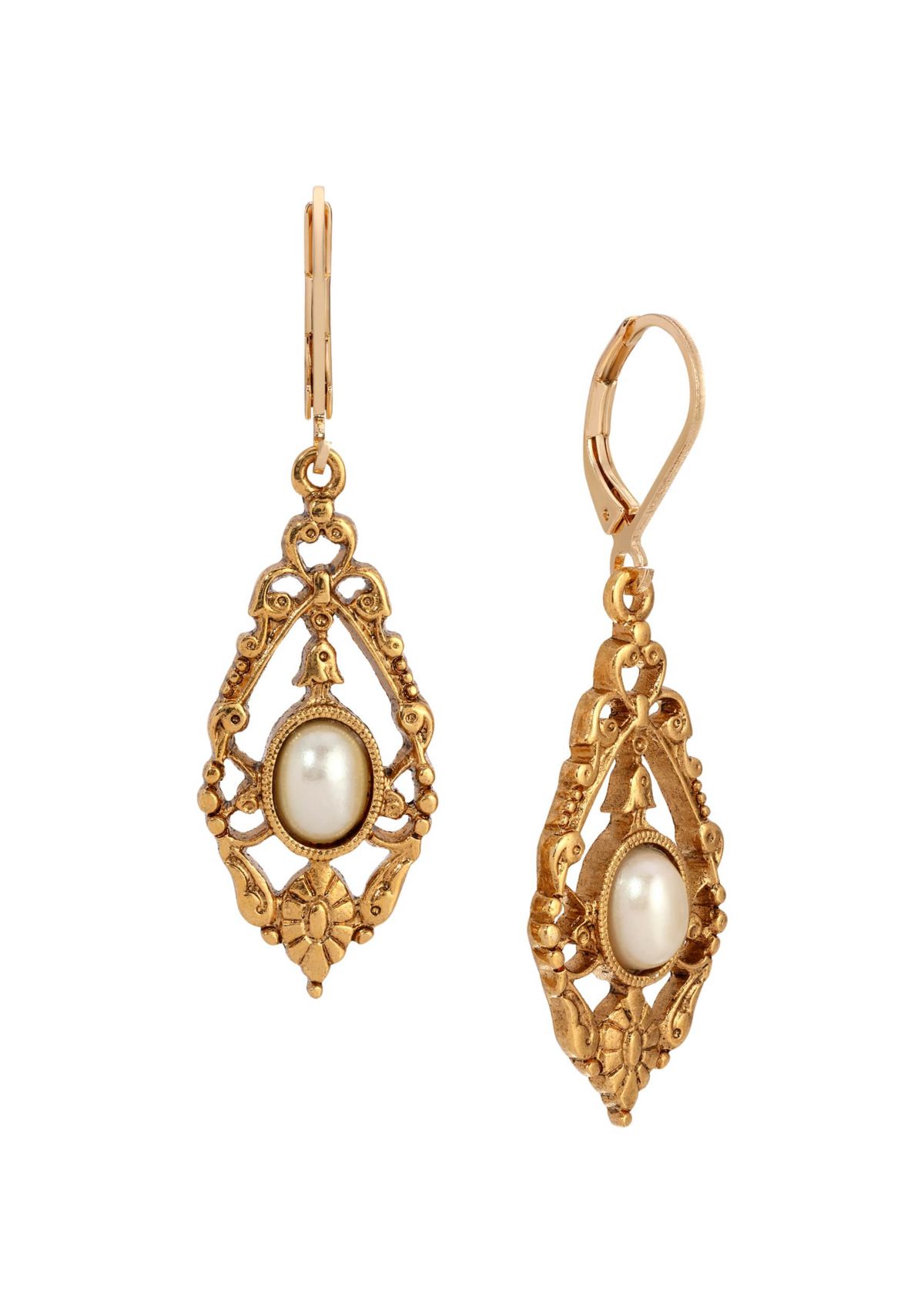 Gold Tone Teardrop Oval Stone Earrings