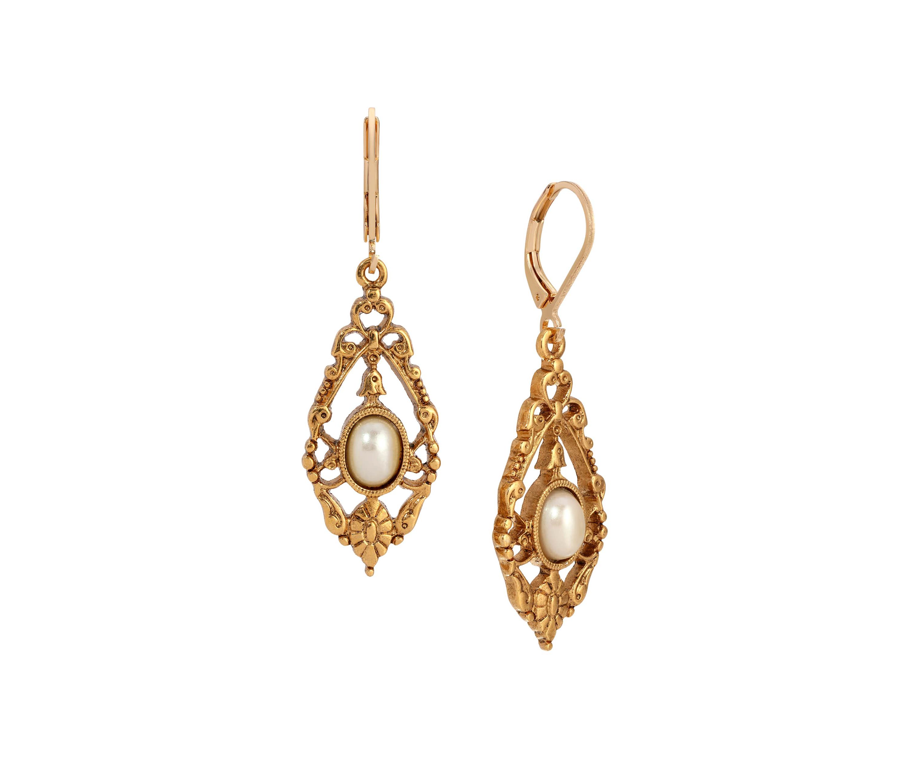 Gold Tone Teardrop Oval Stone Earrings