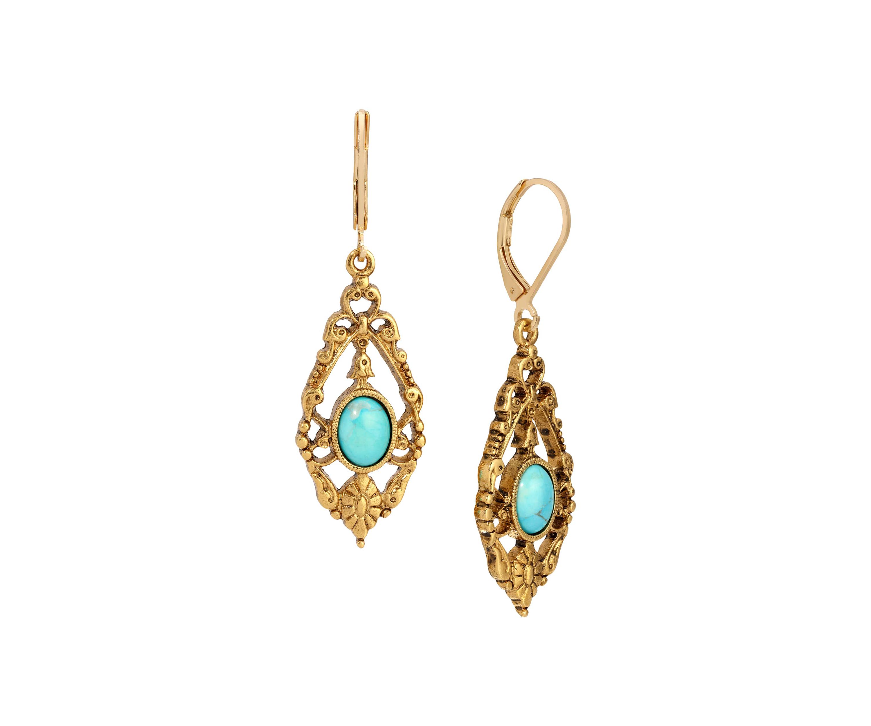 Gold Tone Teardrop Oval Stone Earrings