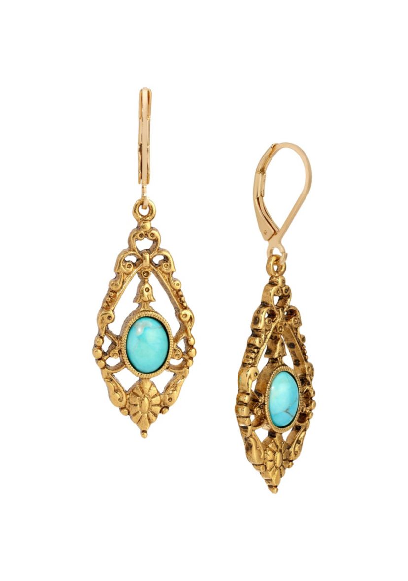 Gold Tone Teardrop Oval Stone Earrings