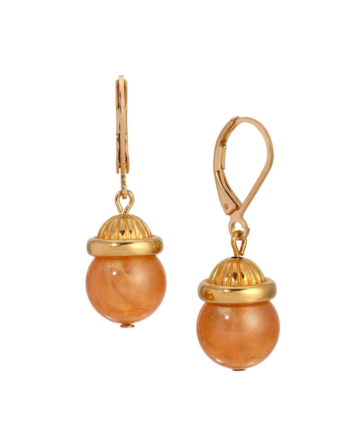Gold Tone Bead Drop Leverback Earring