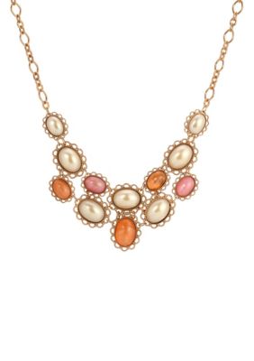 1928 Jewelry Multi-Color Oval Stone Necklace 16" Adj