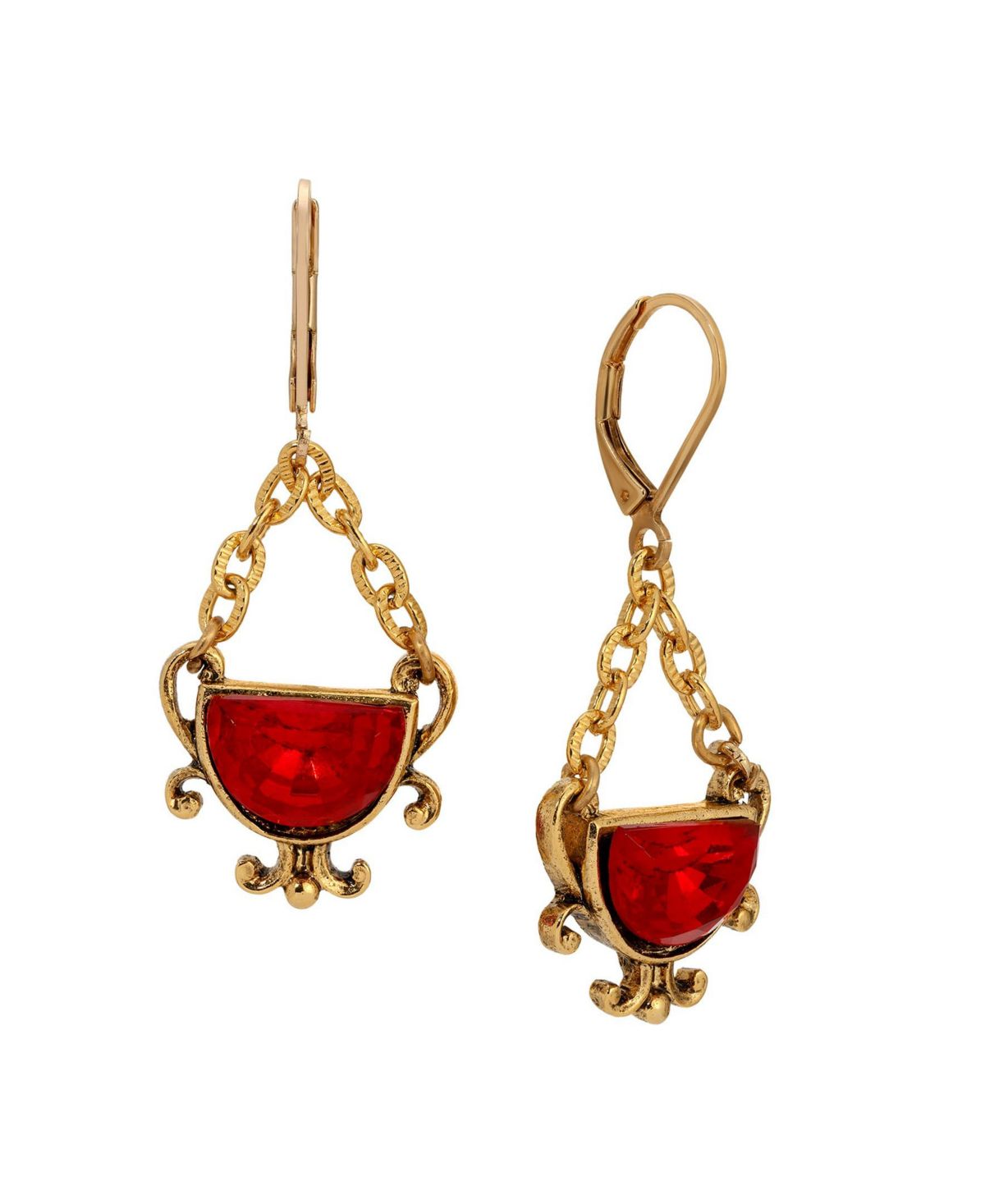 Gold Tone Half Moon Chain Drop Earring