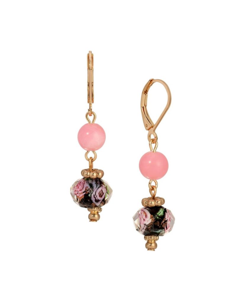 Gold Tone Rose Quartz Pearl & Multi Color Beads Drop Earring