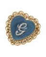 Gold Tone Initial Filigree Heart Blue Enamel Pin