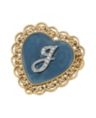 Gold Tone Initial Filigree Heart Blue Enamel Pin