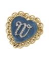 Gold Tone Initial Filigree Heart Blue Enamel Pin