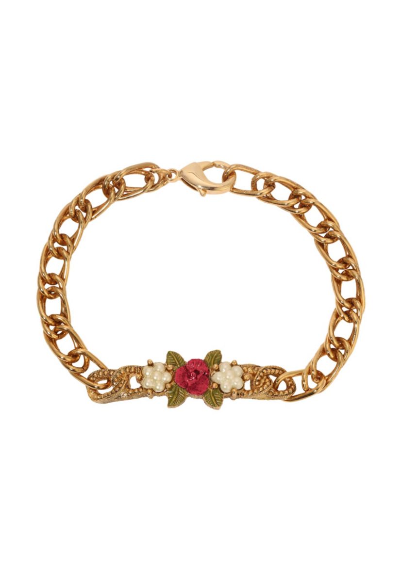 Faux Pearl Red Rose ID Bracelet