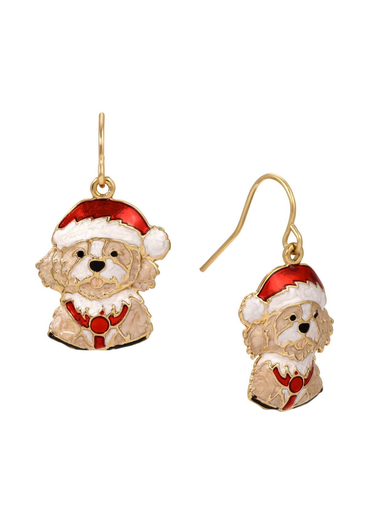 Gold Tone Dog Santa Wire Earring