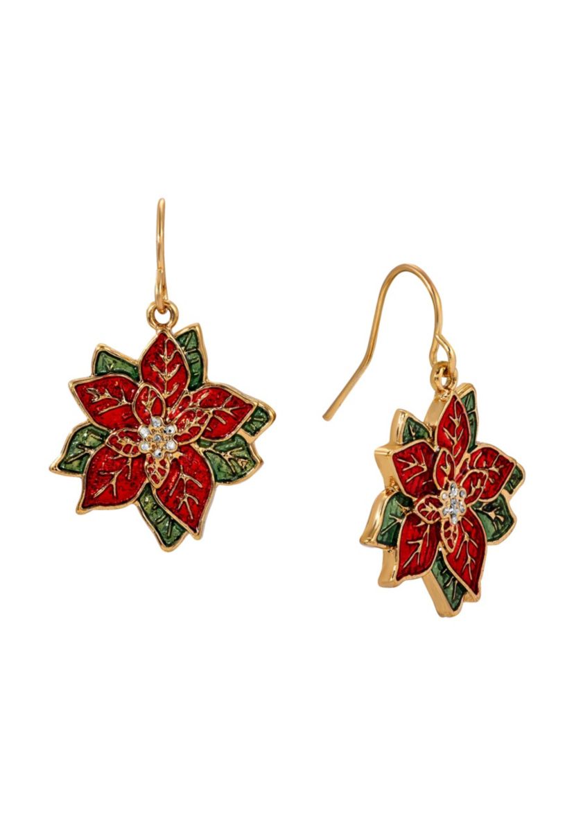 Gold Tone Poinsettia Wire Earring