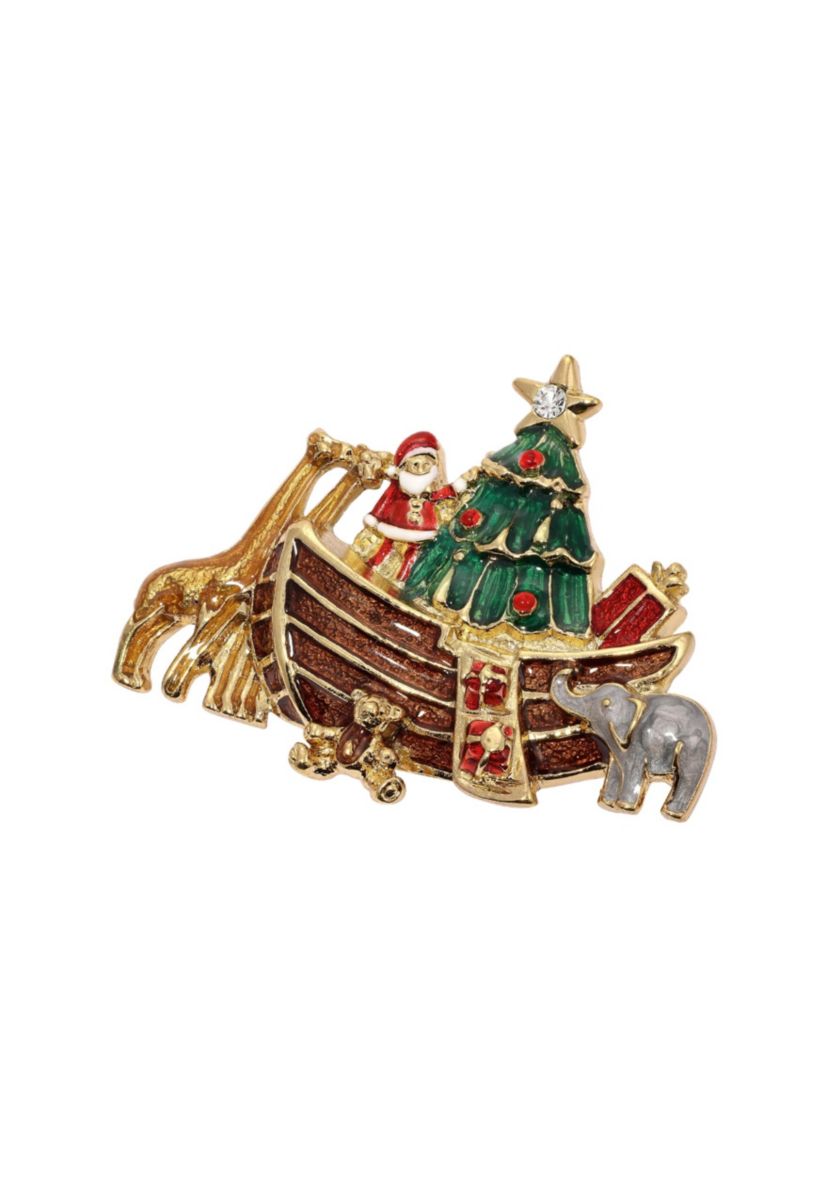 Gold Tone Multi Color Noahs Ark Brooch