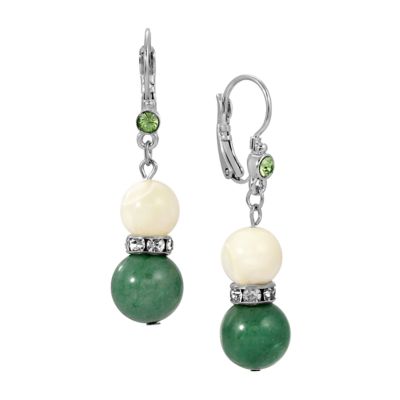 1928 Jewelry Mother of Pearl Aventurine Drop Earrings