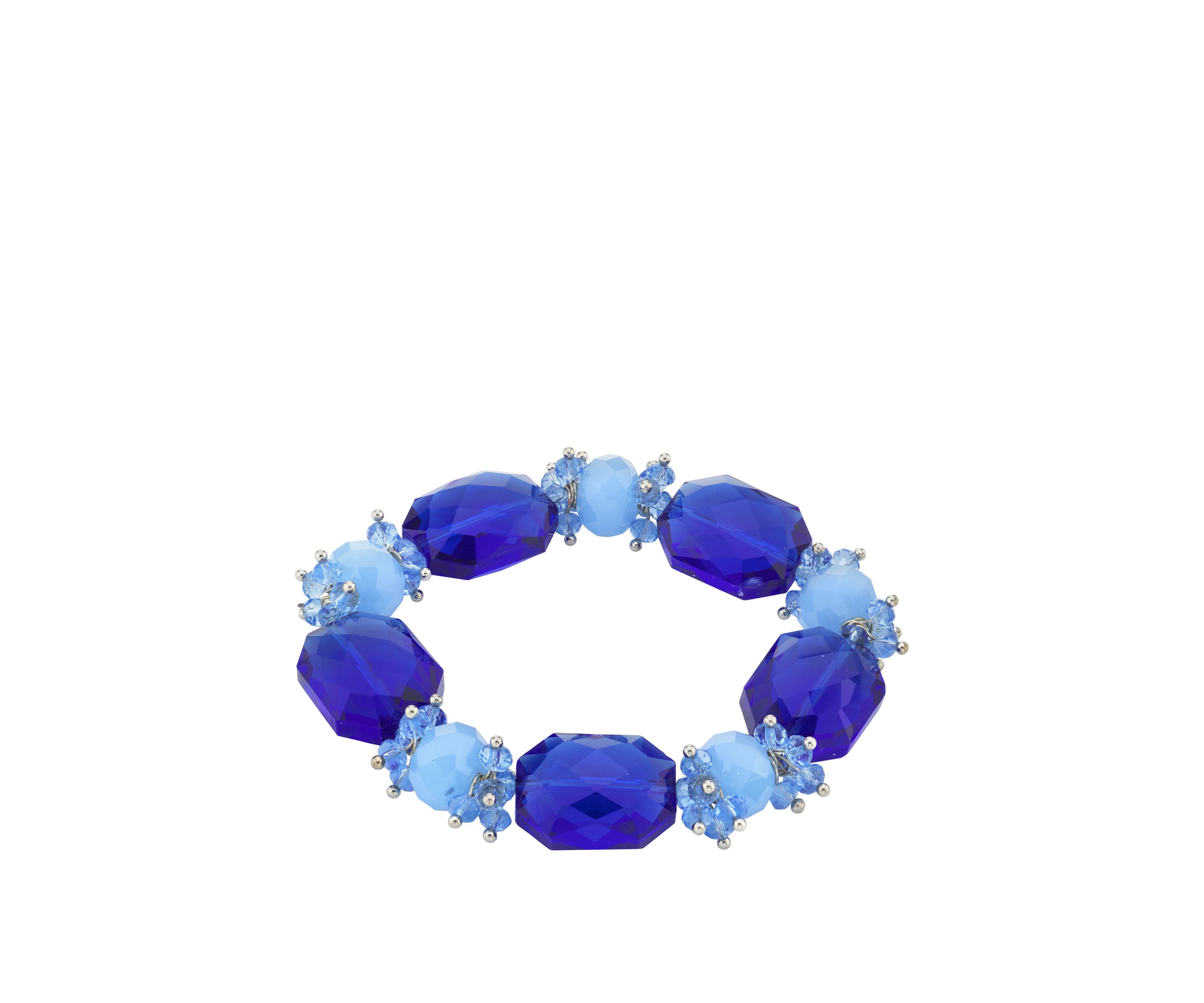 Silver Tone Bright Blue Beaded Stretch Bracelet