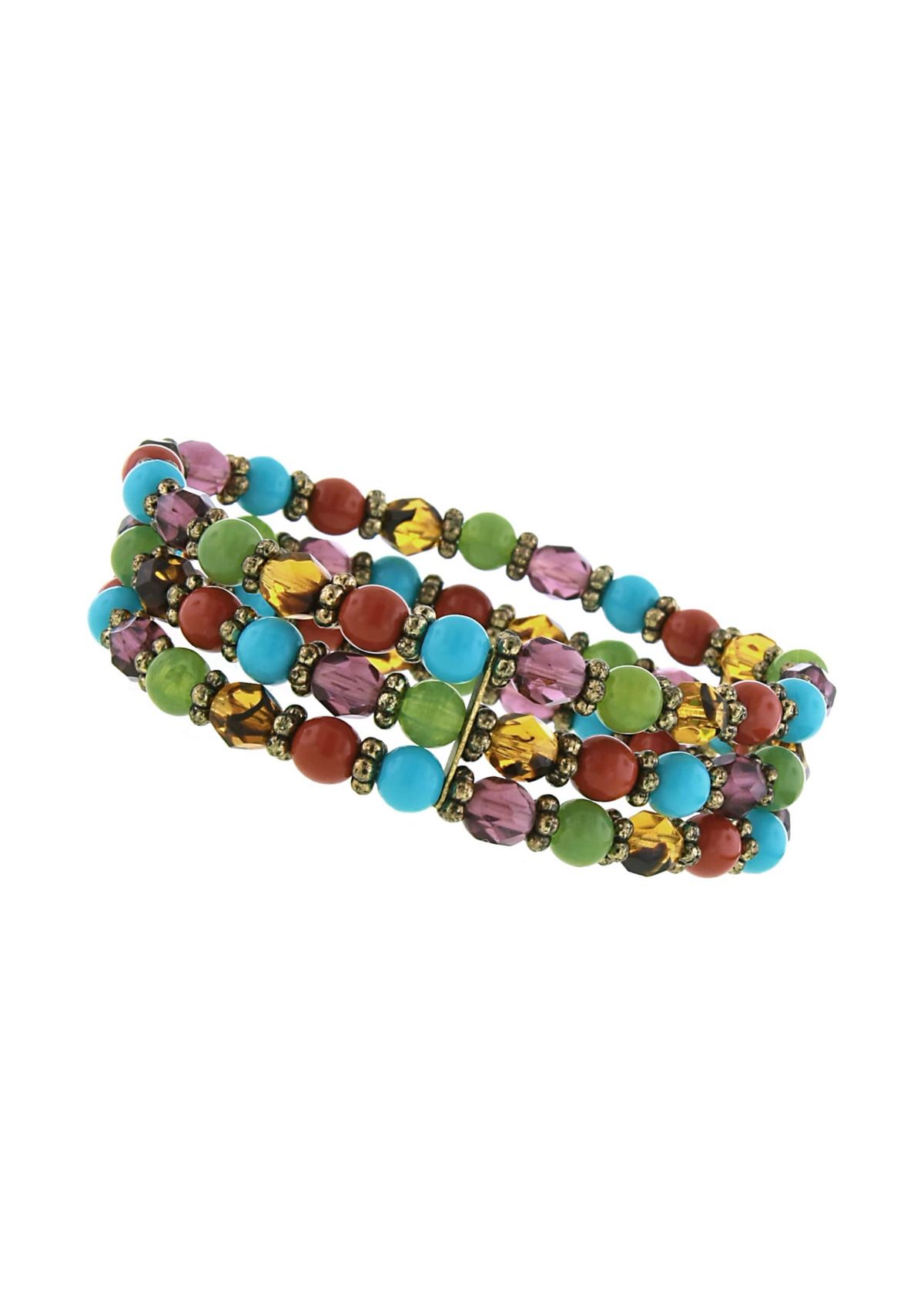 Brass Multi-Color Beaded Stretch Bracelet