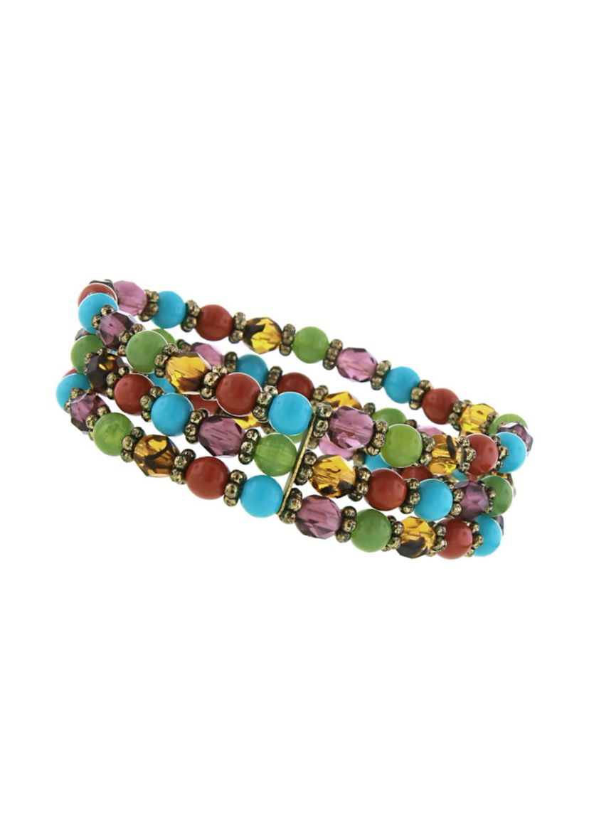 Brass Multi-Color Beaded Stretch Bracelet