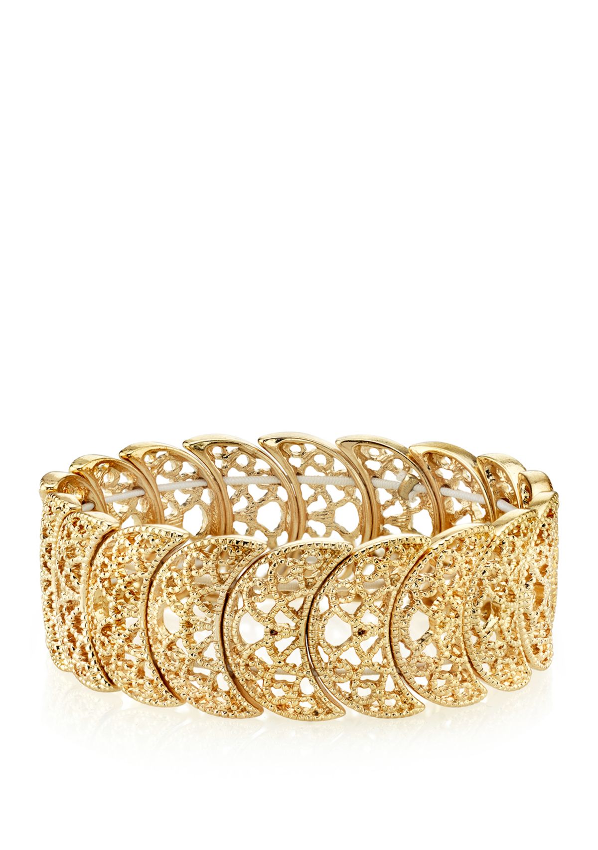 Gold Tone Half Circle Filigree Stretch Bracelet