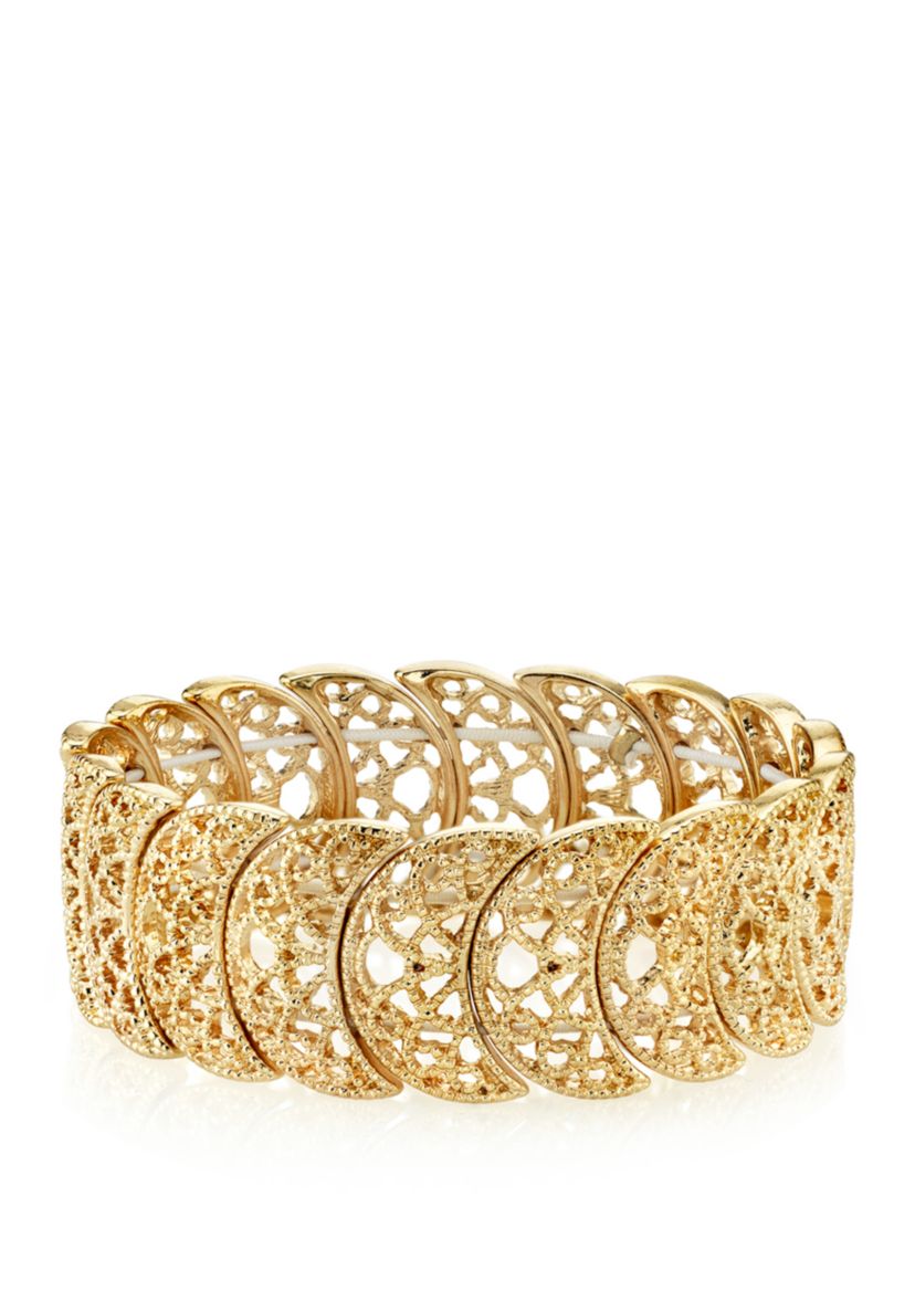 Gold Tone Half Circle Filigree Stretch Bracelet