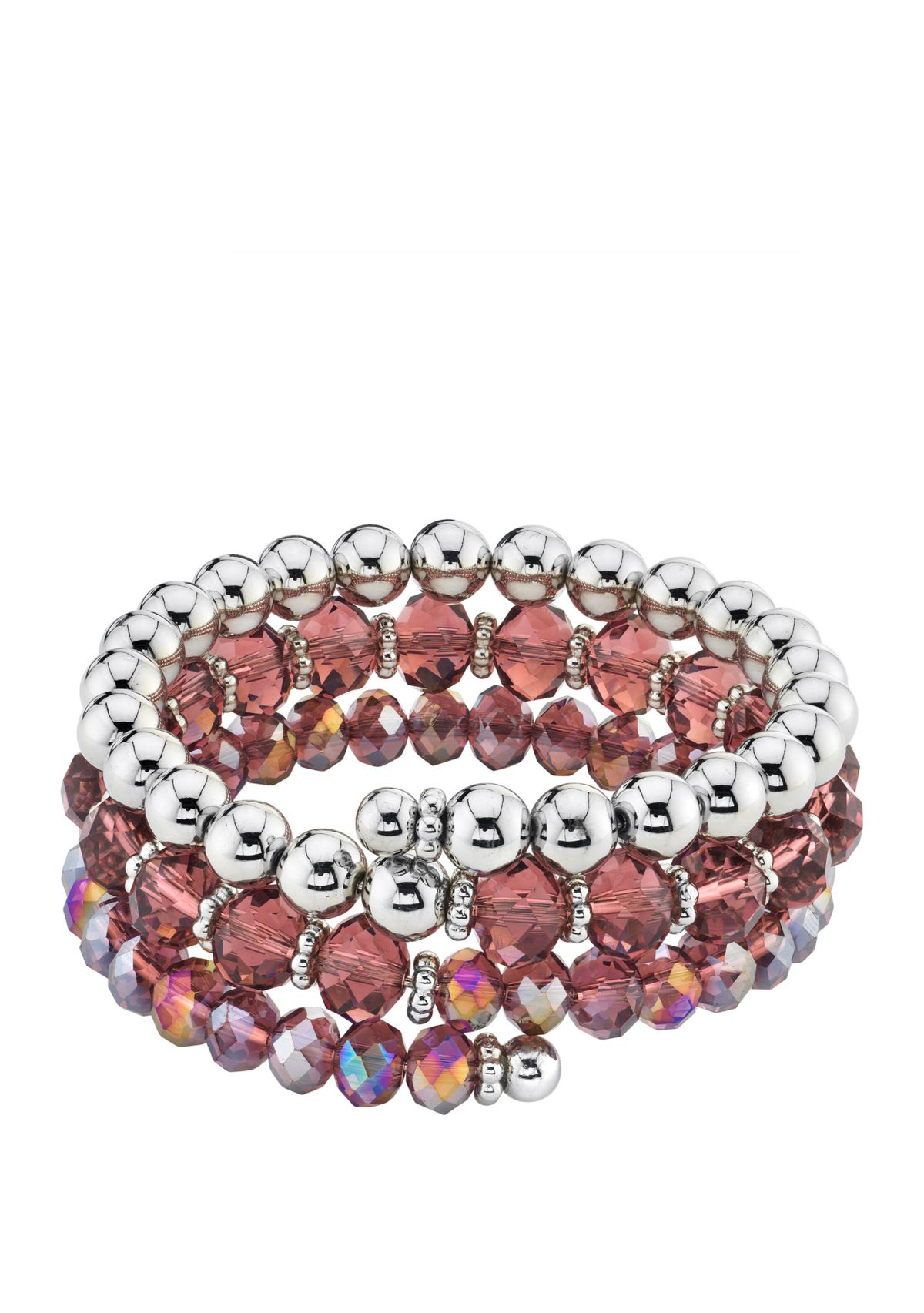 Silver Tone Amethyst Beaded Coil Bracelet