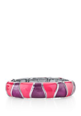 Silver Tone Pink and Purple Enamel Bracelet