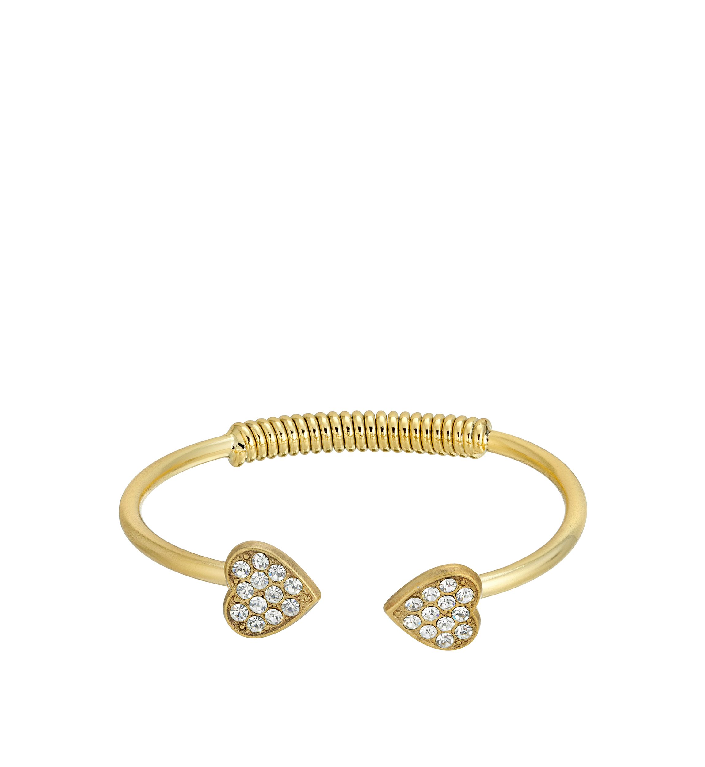 14k Gold Dipped Pavé Crystal Heart Coil Spring C Cuff Bracelet