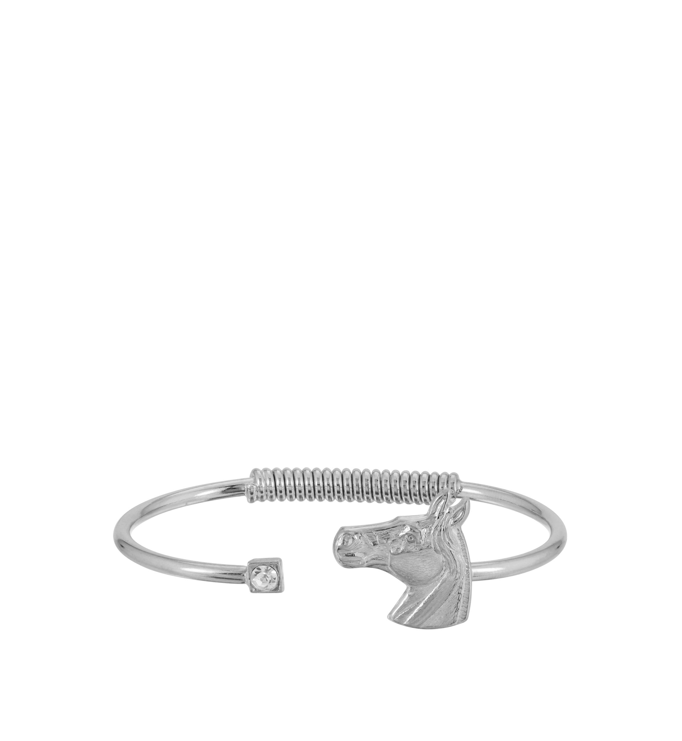 Silver Tone Clear Crystal and Horse Accent Hinge Bracelet